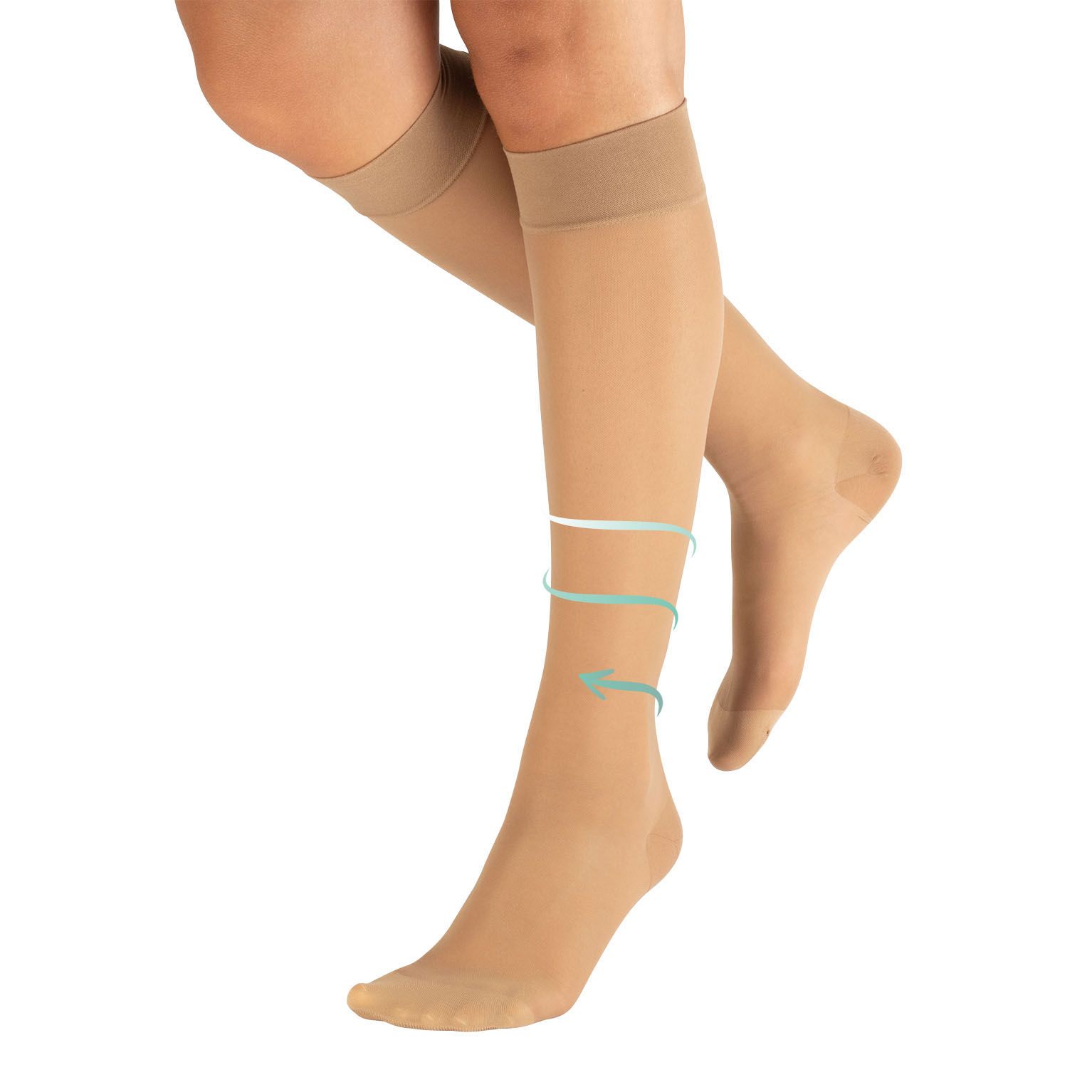Hautfarbene Kompressionsstrümpfe. Produktansicht.