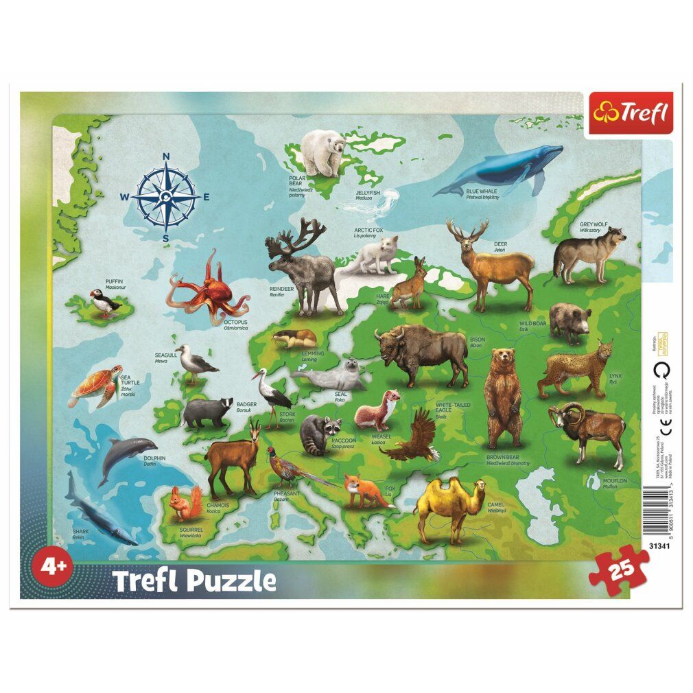 trefl Puzzle Karte von Europa mit Tieren 25 Teile