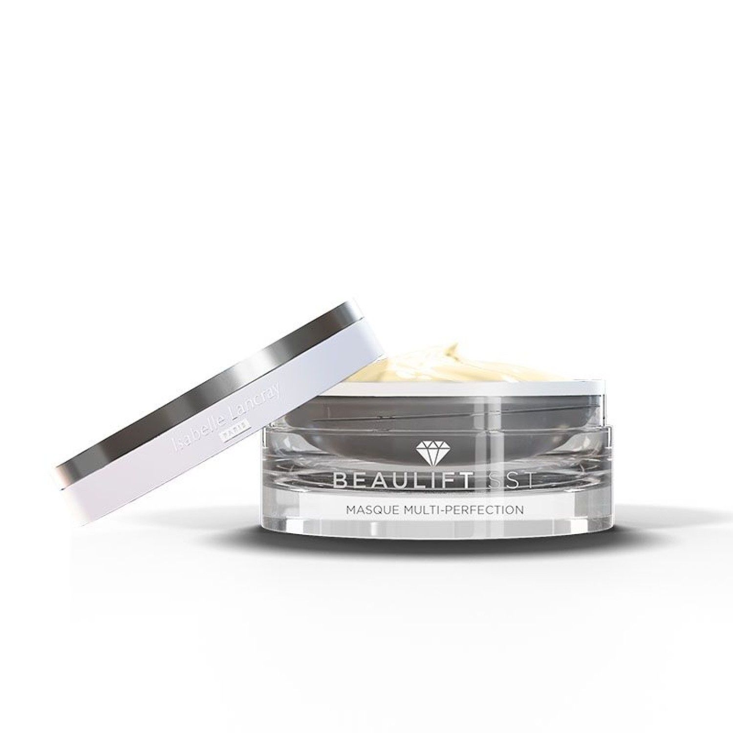 Behälter mit Creme, Deckel daneben. Aufschrift: BEAULIFT SST Masque Multi-Perfection. Diamant-Logo.