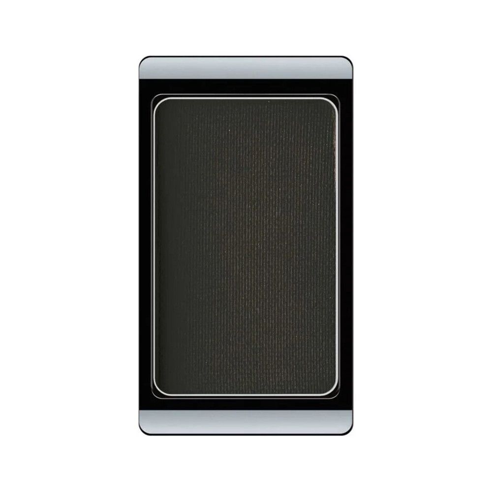 Artdeco Lidschatten 503 Matt Black. Schwarzer Lidschatten in rechteckiger Form mit schwarzem Produkt und silbernem Rahmen.