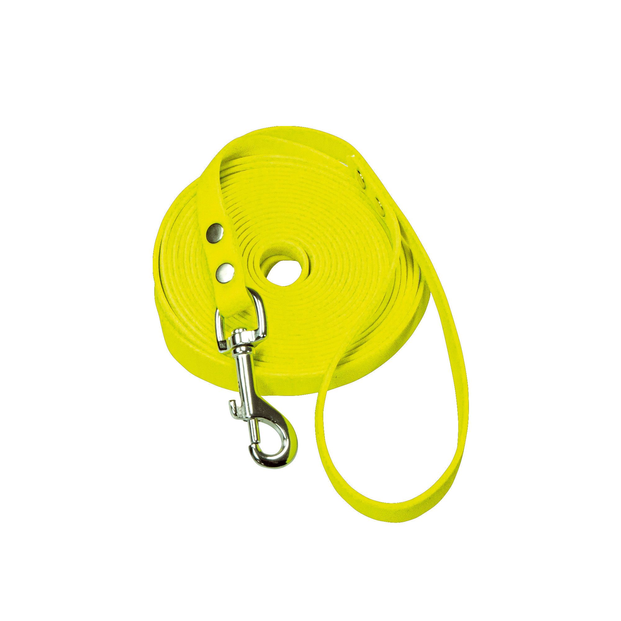 Schecker Biothane® Schleppleine mit Handschlaufe gelb - 10m/16mm - Hundeleine