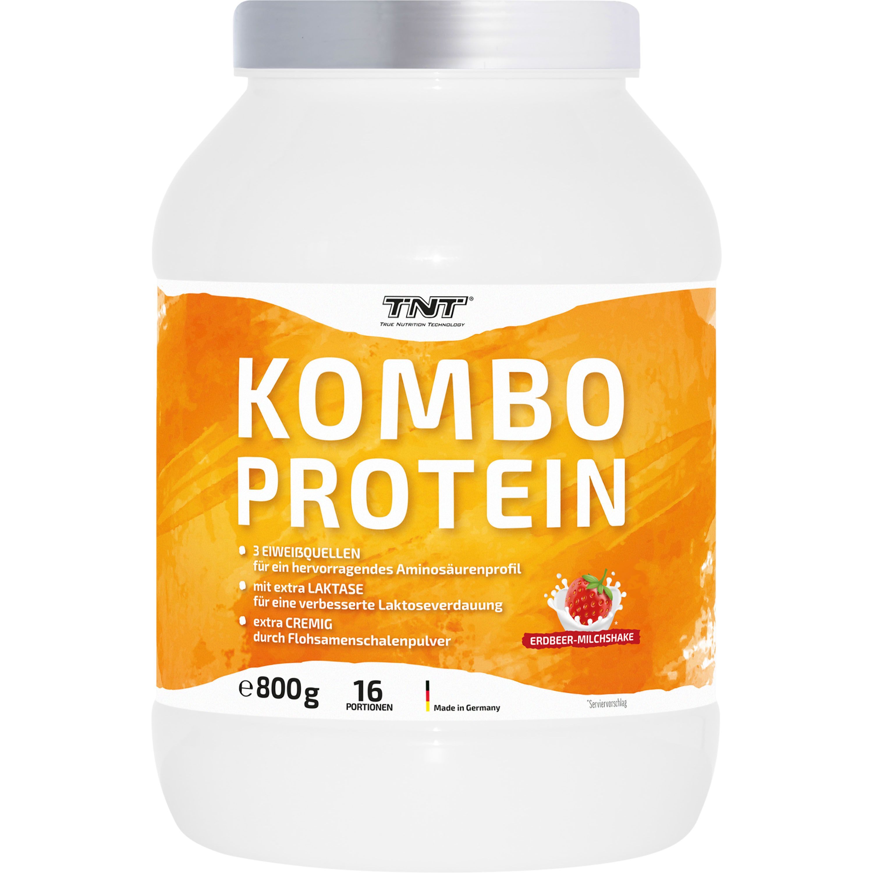 TNT Kombo Protein, extra cremig, Mix aus Whey-, Casein- und Hühnereiprotein - Erdbeer-Milchshake