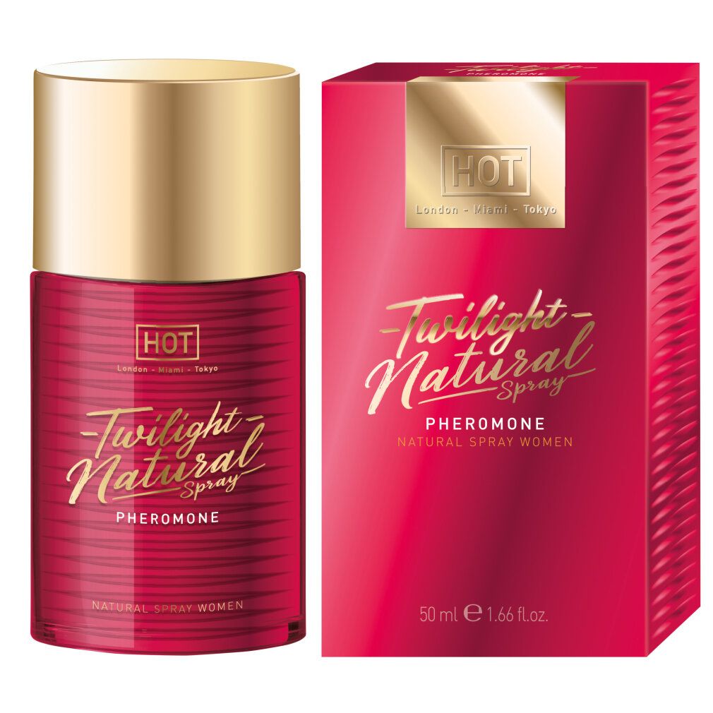 Twilight Natural Spray Pheromone für Frauen, 50 ml Flakon und Verpackung.