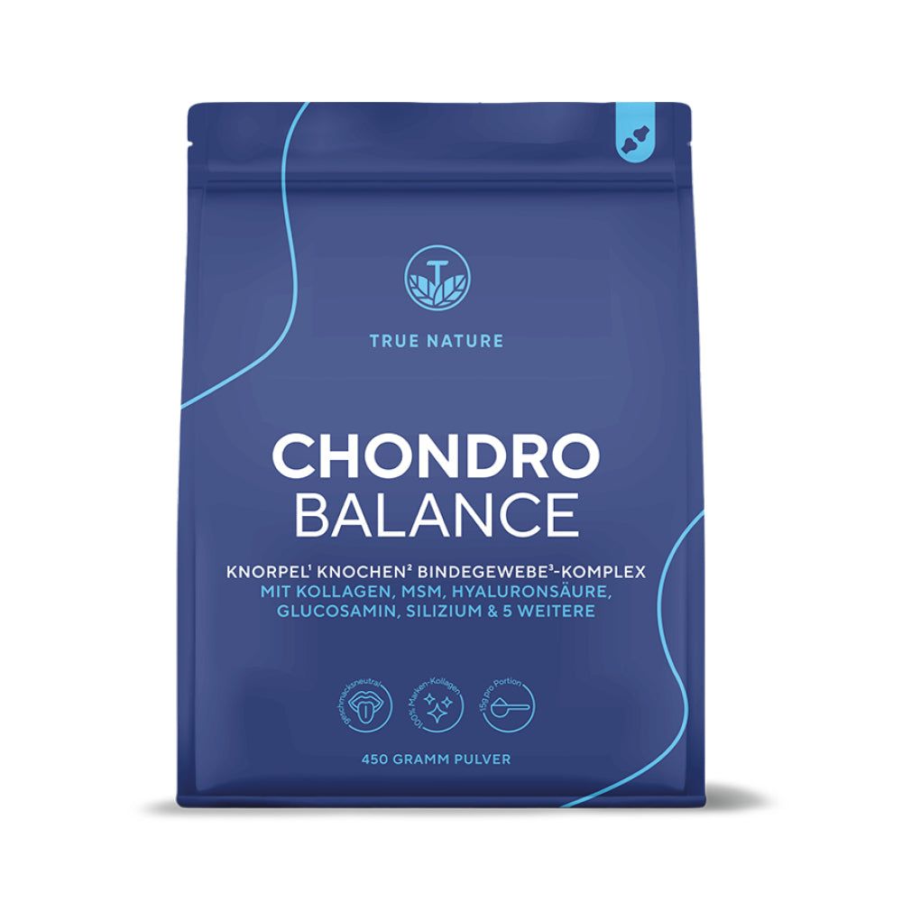 Verpackung TRUE NATURE® Chondro Balance Pulver. Knorpel Knochen Bindegewebe-Komplex, 450 Gramm.
