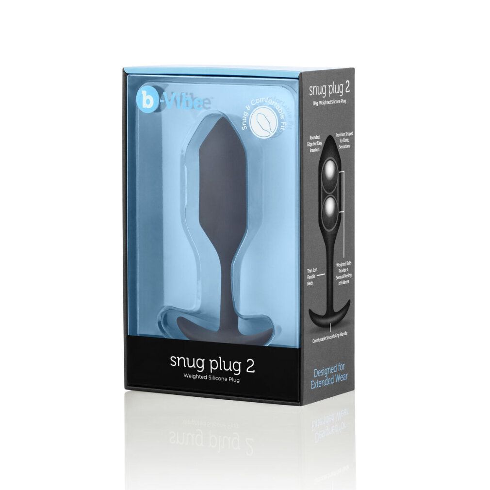 Verpackung mit schwarzem Plug. Produktname: snug plug 2. Marke: b-Vibe.