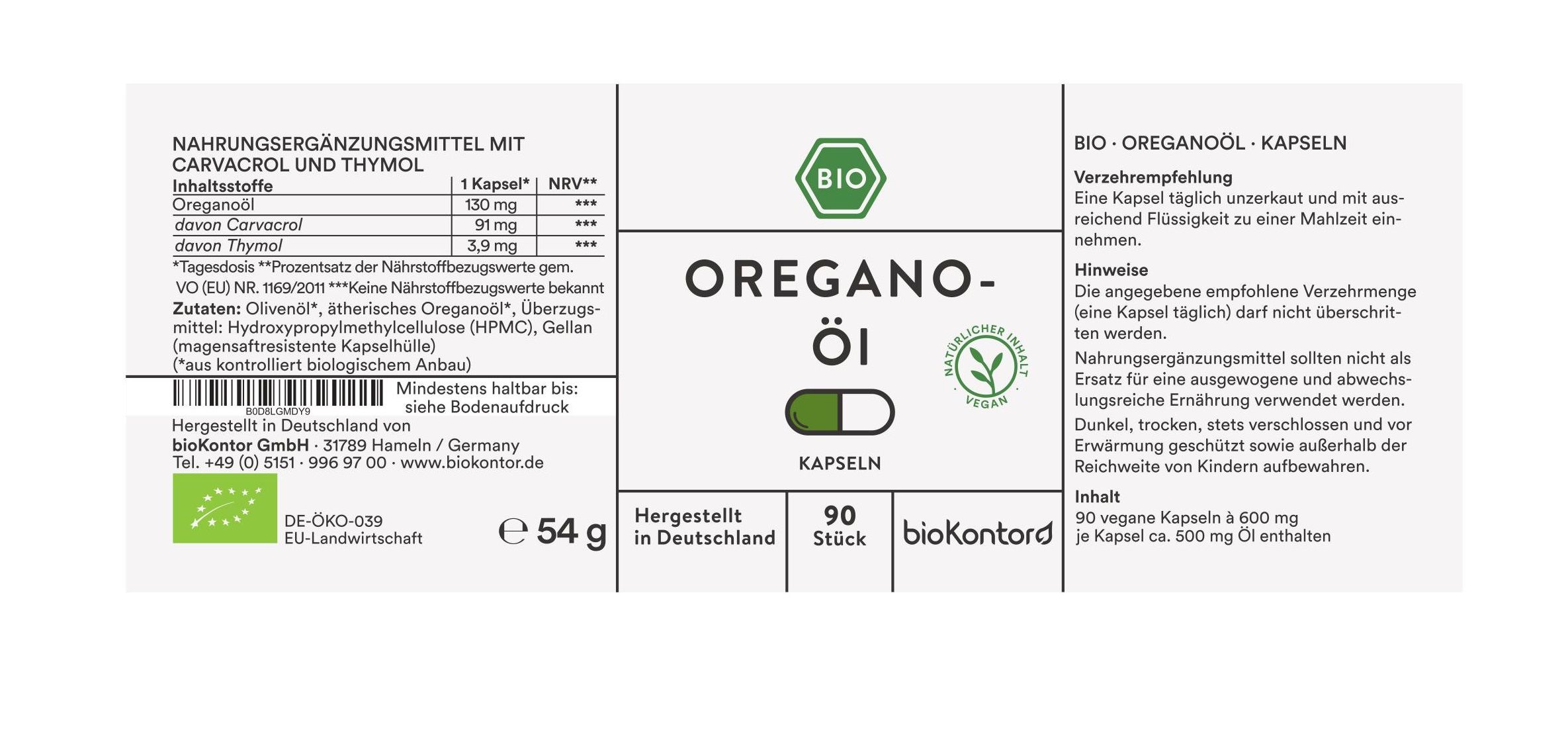 bioKontor Oregano Öl Kapseln 54 g magensaftresistent