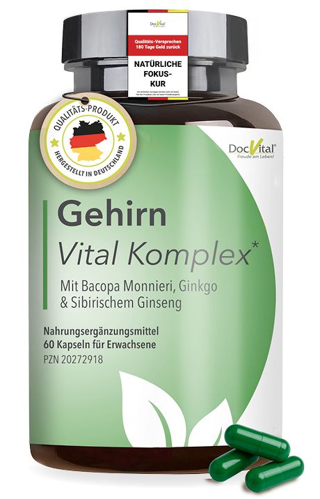 Gehirn Vital Komplex – Ginseng, Ginkgo & Brahmi Kapseln DocVital®
