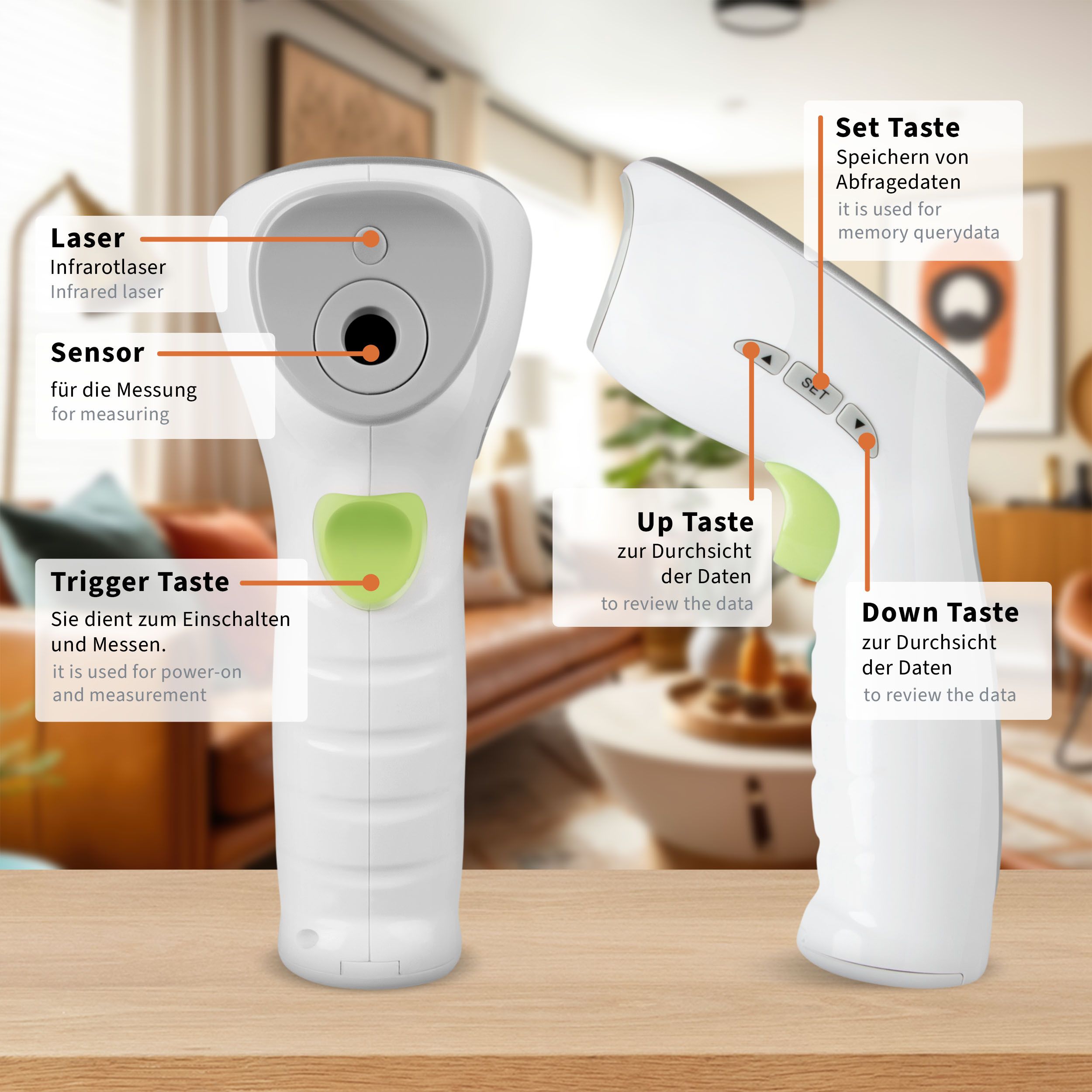 Pulox 2-in-1 Infrarot Fieberthermometer und Oberflächenthermometer