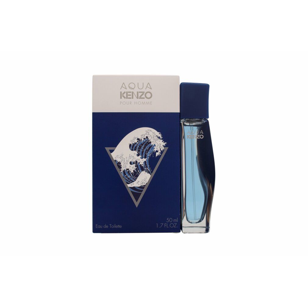 Parfümflakon und Verpackung. Verpackung mit AQUA KENZO und Wellenmotiv.