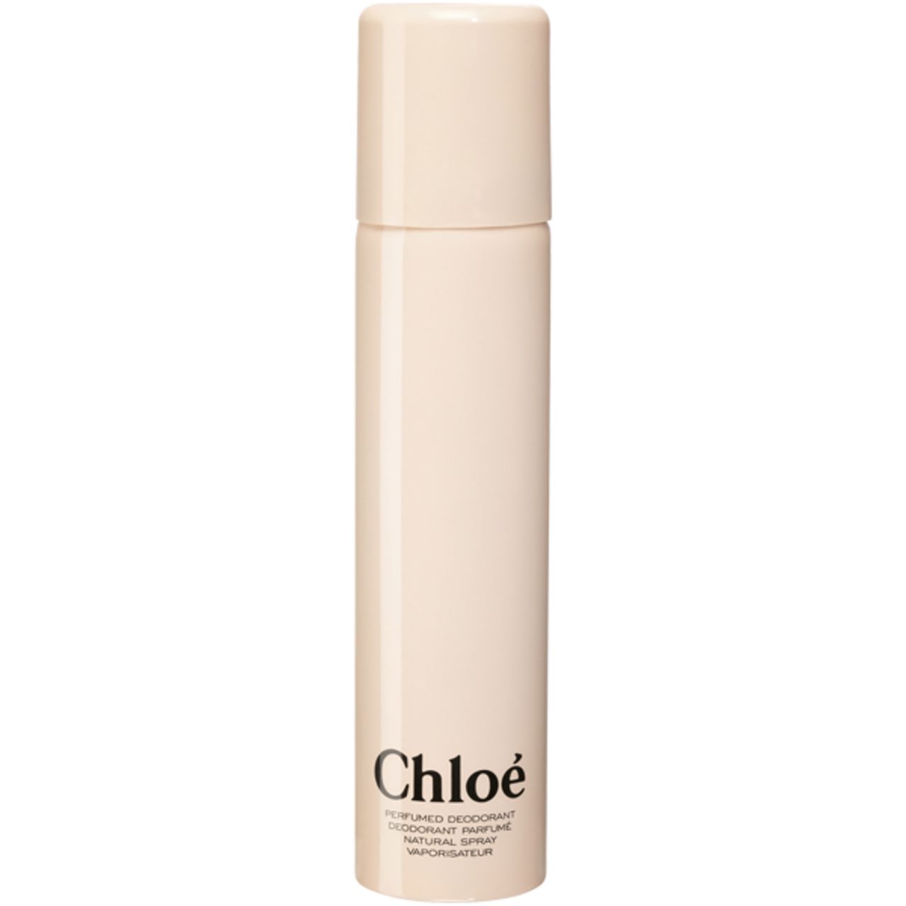 Beige Deodorant-Spraydose mit Deckel. Der Schriftzug "Chloé" ist unten auf der Dose zu sehen.