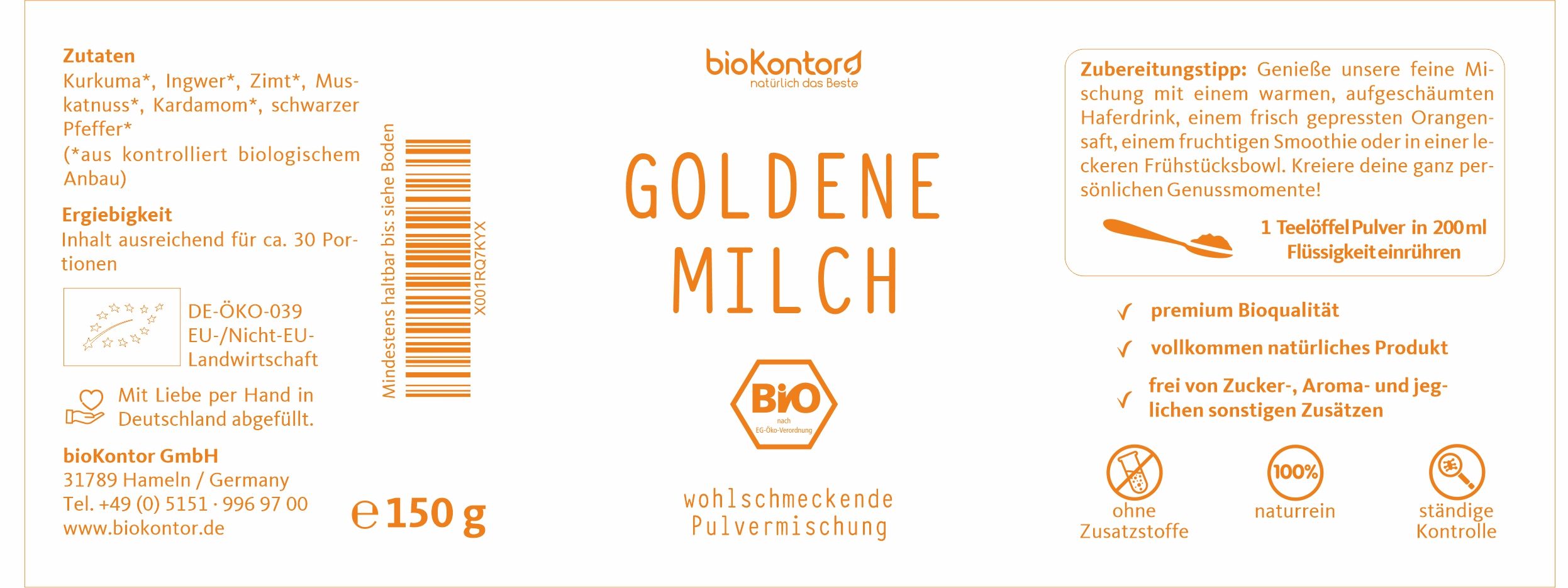 bioKontor Goldene Milch 150 g Pulver