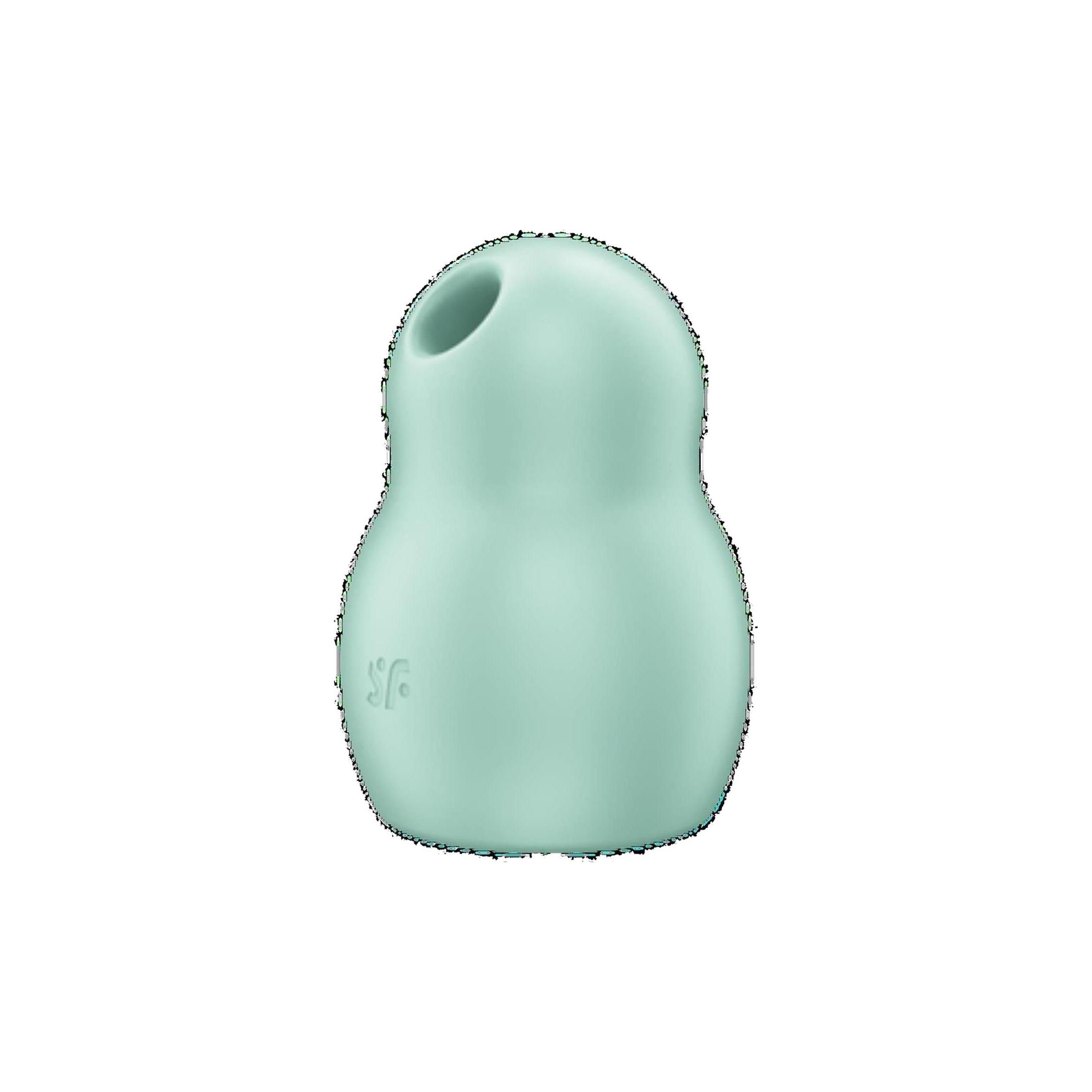 Hellgrüner, eiförmiger Vibrator mit einer Öffnung. Auf der Oberfläche ist ein Logo zu sehen.