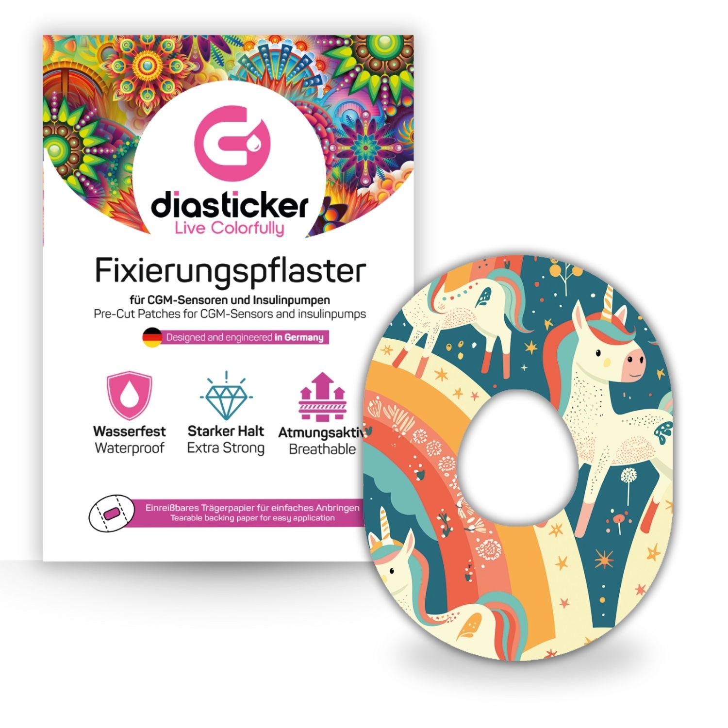 Diasticker® Dexcom G7 Fixiertapes 'Unicorn Glow' 5 St