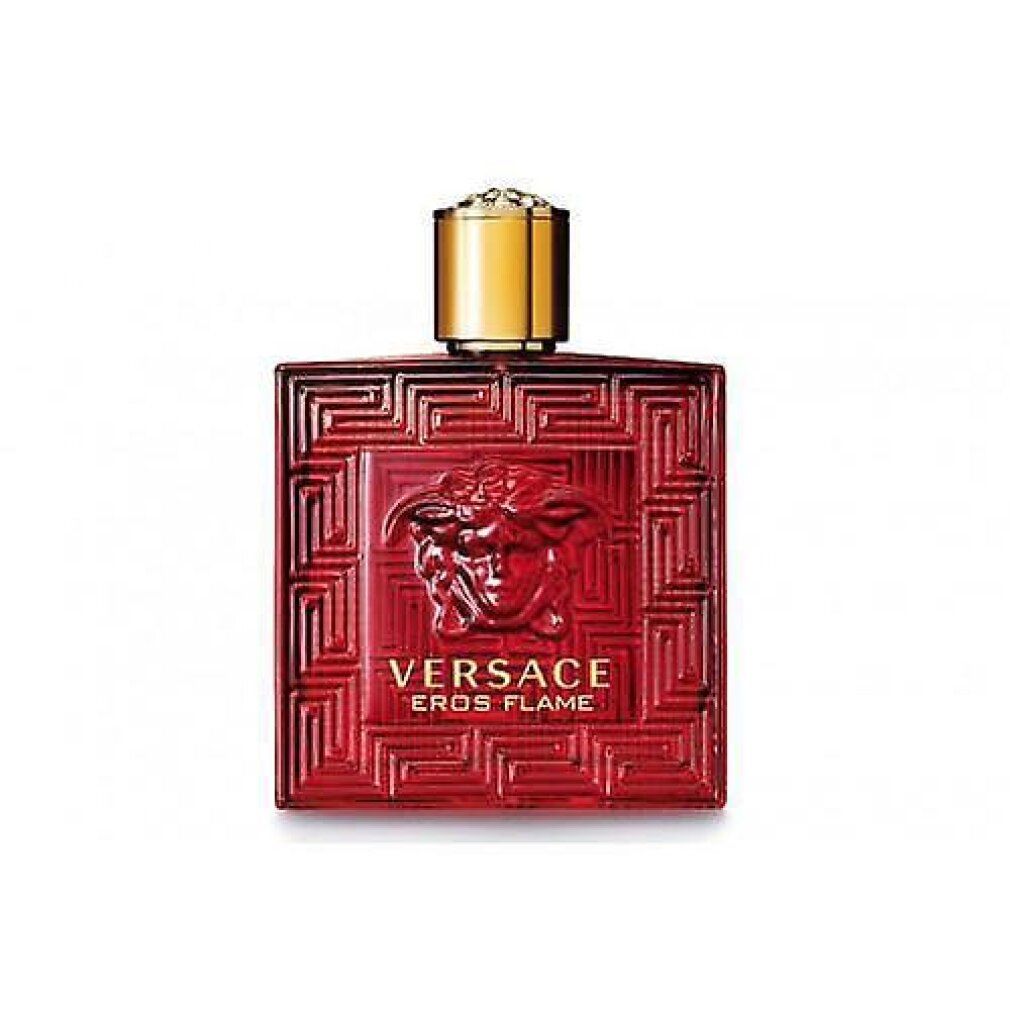 Roter Flakon mit goldenem Deckel. Aufschrift: Versace Eros Flame Eau de Parfum.