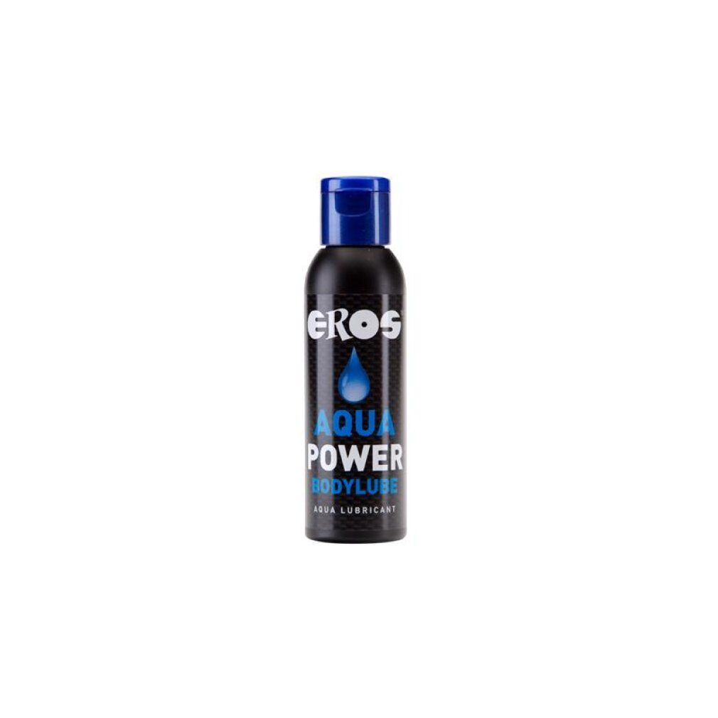 Eros Aqua Power Bodylube Flasche mit blauem Klappdeckel.