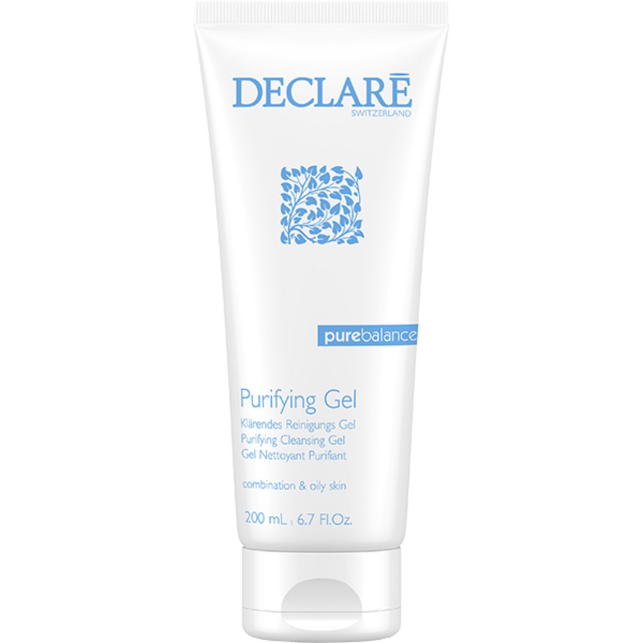 Weißes Tube mit blauem Logo und Schriftzug. Enthält Reinigungs-Gel. Volumen: 200 ml.