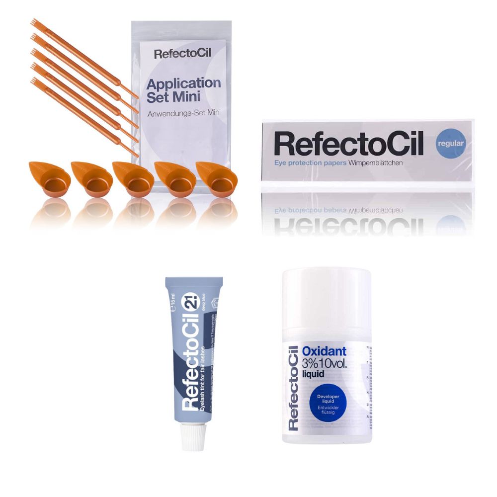 Refectocil Wimpernfarbe tiefblau 2.1 & Oxidant flüssig 3% Wimpernblättchen Mini-Anwendungs Set 15 ml Creme