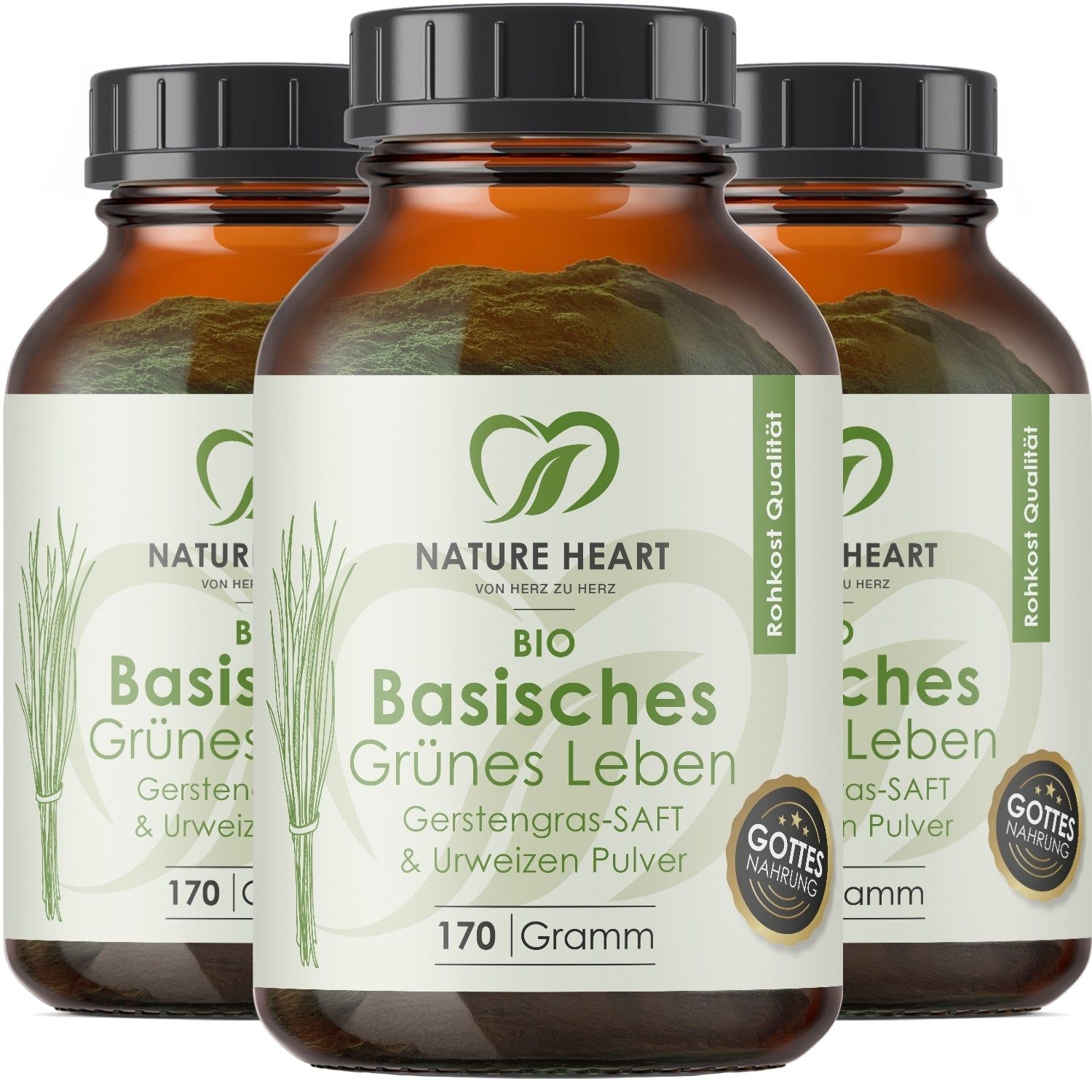 Nature Heart BIO Basisches Grünes Leben - Gerstengrassaft Pulver 3x170 g