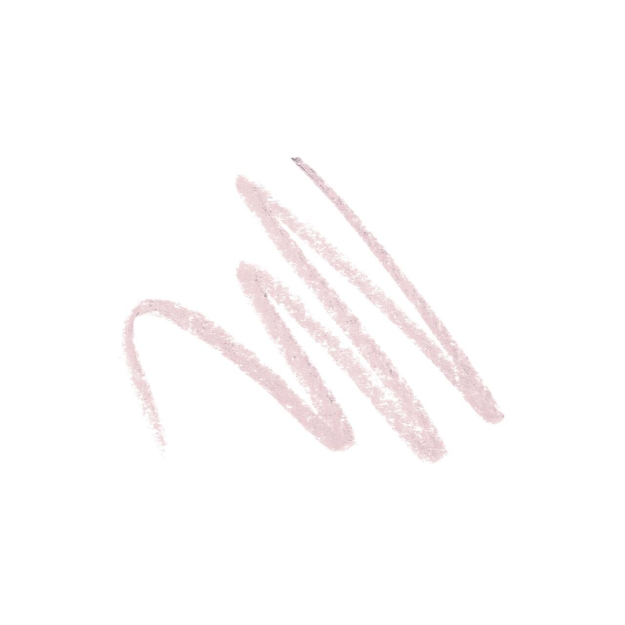 Strich einer hellrosa Lipliner-Farbe auf weißem Hintergrund. Die Linie ist geschwungen.