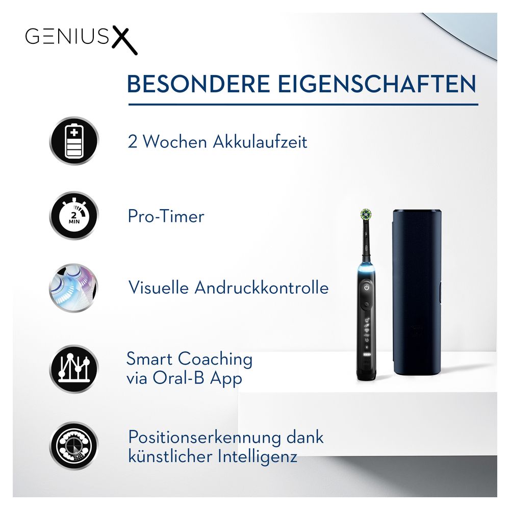 Oral-B - Elektrische Zahnbürste "Genius X + Reiseetui - Midnight Black" in Schwarz