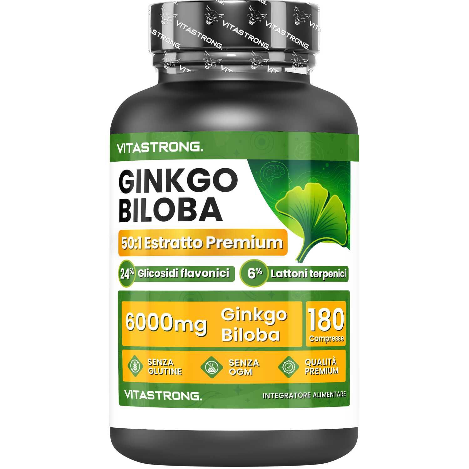 Vitastrong Ginkgo Biloba 6000 mg – Konzentriertes Extrakt für Gedächtnis & Durchblutung 180 St Tabletten