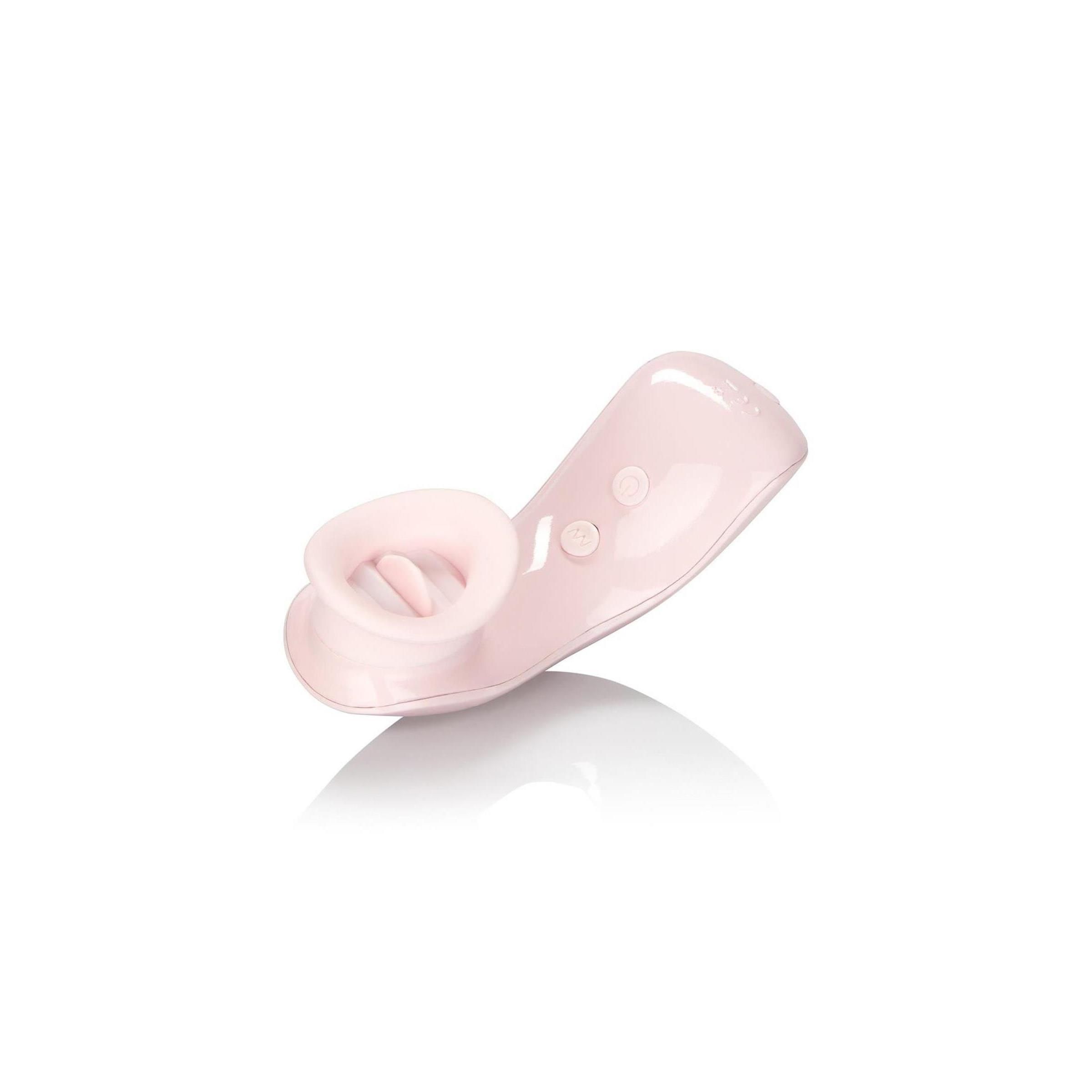 Rosa Intim-Arouser. Drei Knöpfe. Produktname: Flickering Intimate Arouser. Marke: CalExotics. Auf weißem Hintergrund.