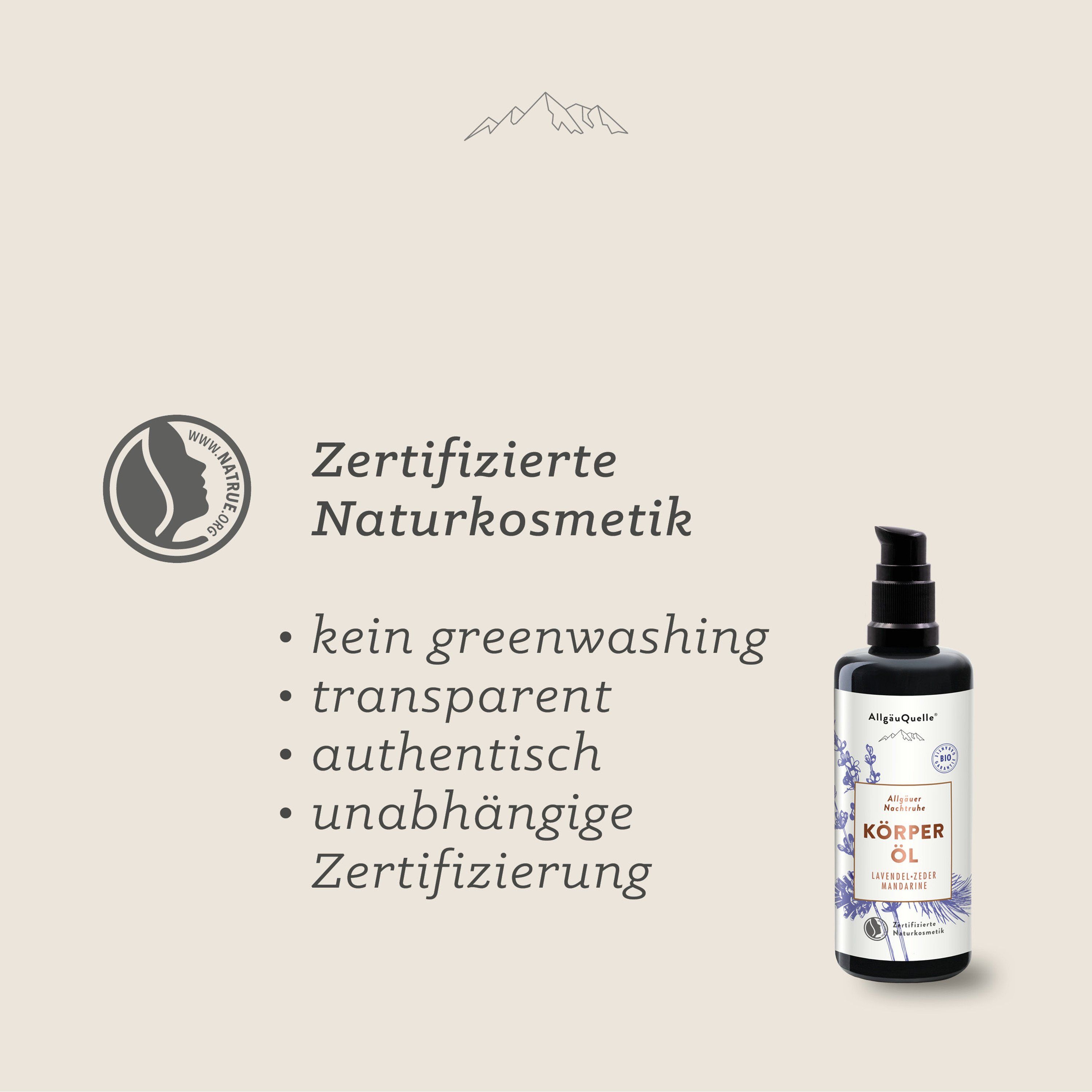 Allgäuquelle Bio Körperöl Bodylotion Allgäuer Nachtruhe Lavendel, Zeder, Mandarine