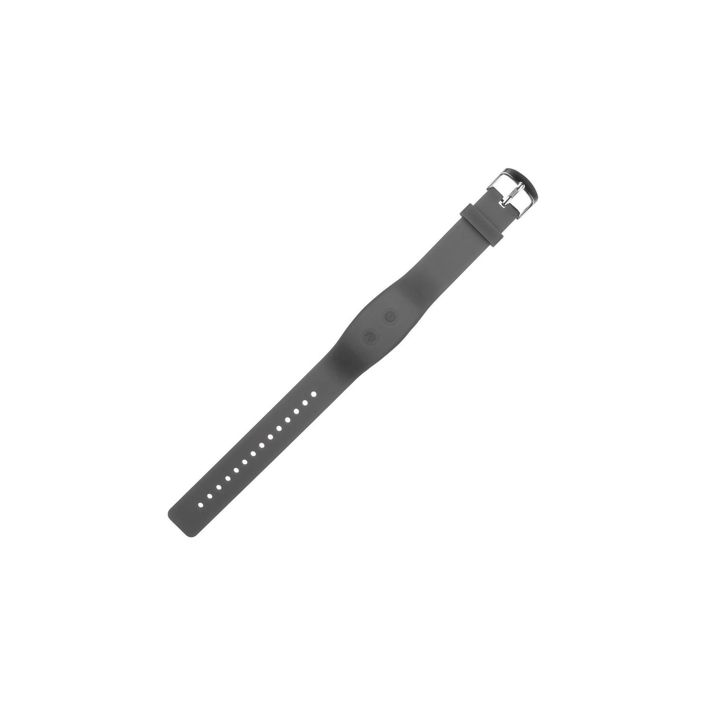 Graues Armband mit Schnalle und Löchern. Auf weißem Hintergrund.