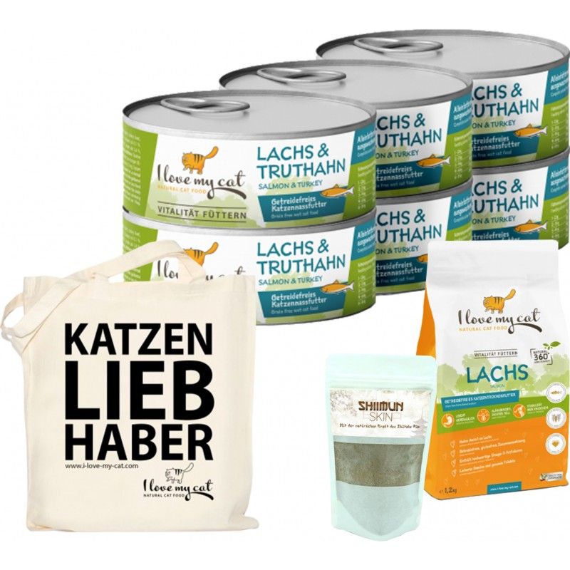 I love my cat Sparset für Ragdoll Nass- und Trockenfutter mit Lachs und Truthahn Nahrungsergänzung