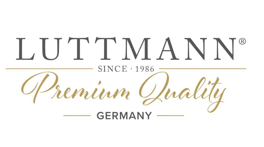 Logo von LUTTMANN®: Schriftzug in Grau und Gold. Untertitel: Premium Quality, Germany.