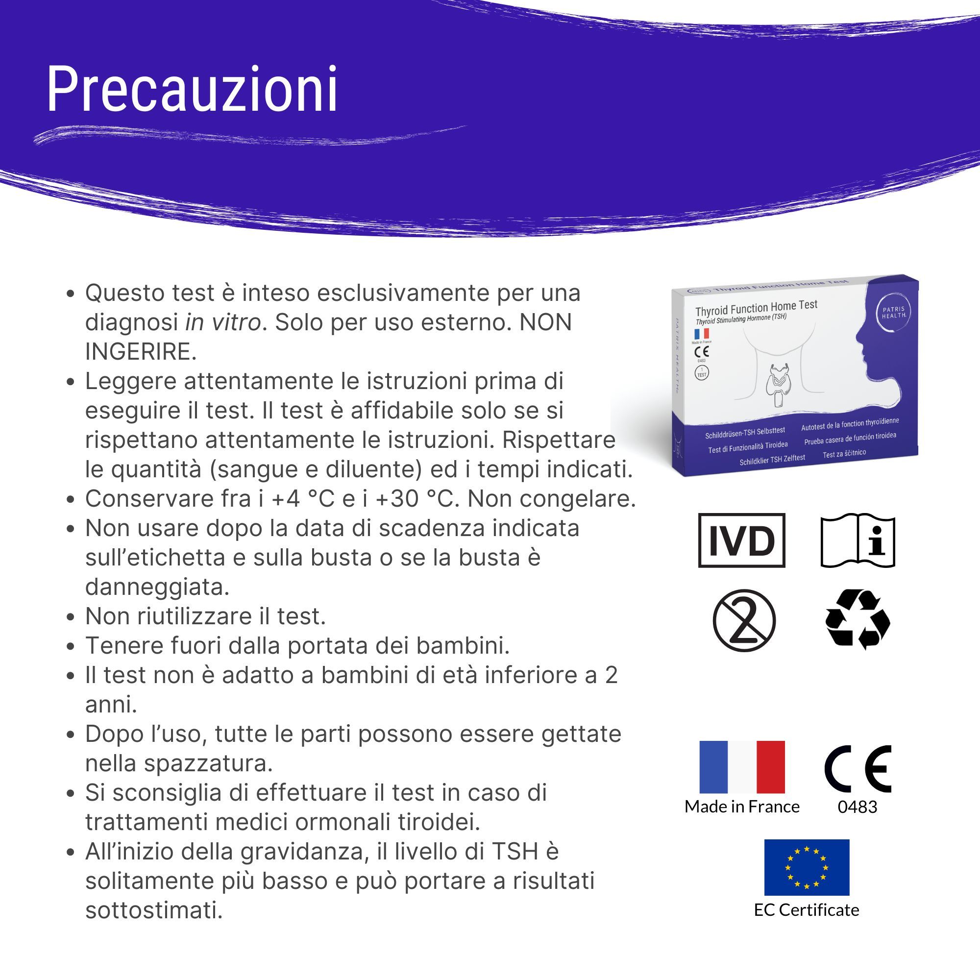 Risultati del test TSH Patris Health®. Risultati negativi, positivi e non validi con diagrammi.