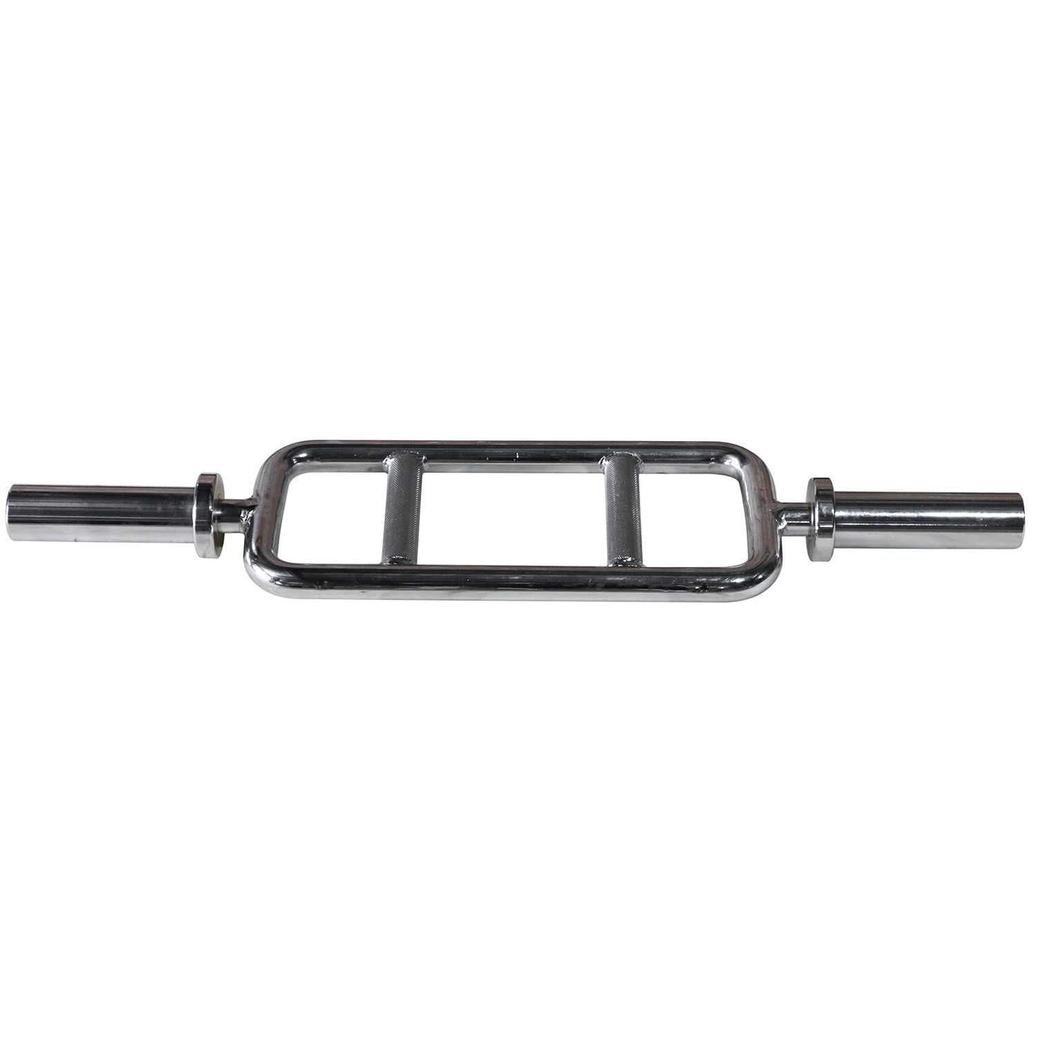 Trizepstrainer aus Metall. Rechteckiger Griffbereich mit zwei parallelen Stangen. An den Enden befinden sich zwei Stangen zur Aufnahme von Gewichten.