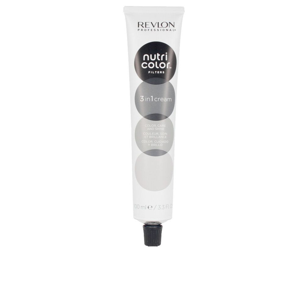 Weiße Tube mit schwarzem Deckel. Aufschrift: Revlon Nutri Color Filters. 100ml.