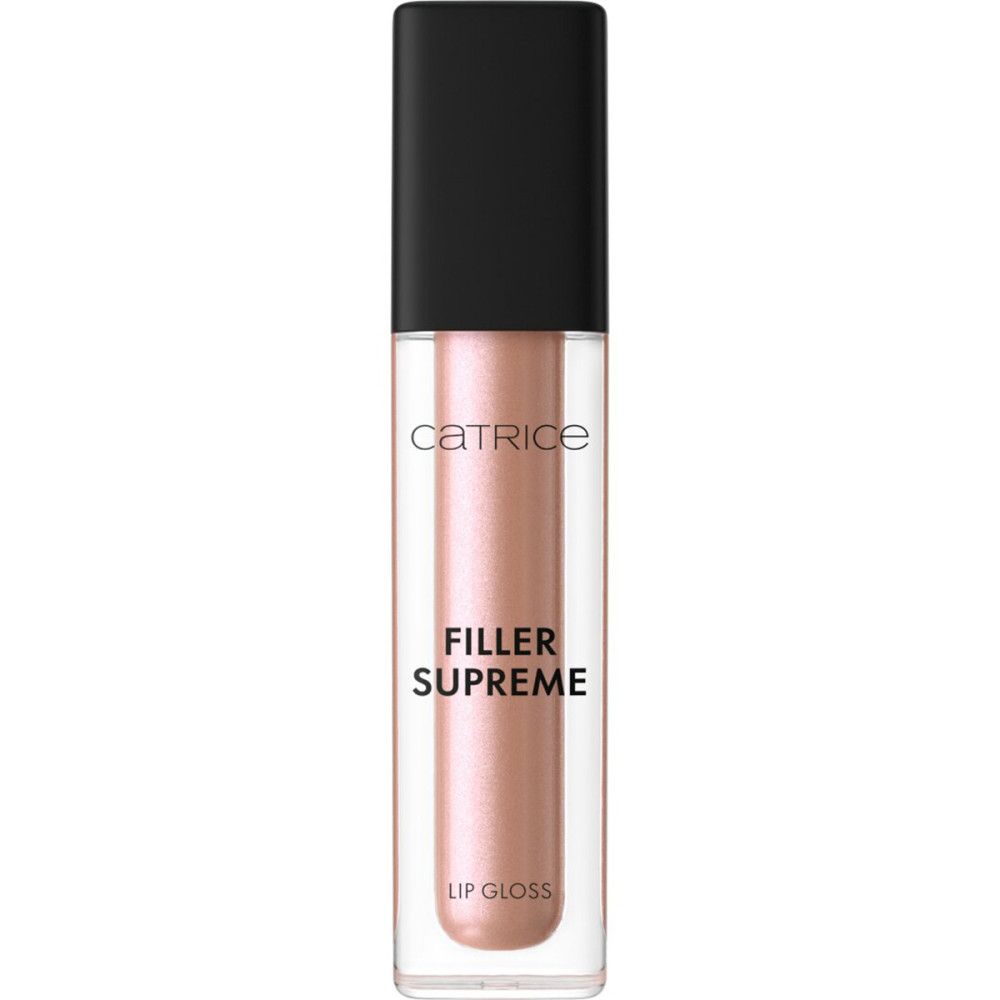 Catrice Supreme Lippenfiller Gloss. Transparente Tube mit rosafarbenem Inhalt. Schwarzer Deckel. Produktname sichtbar.