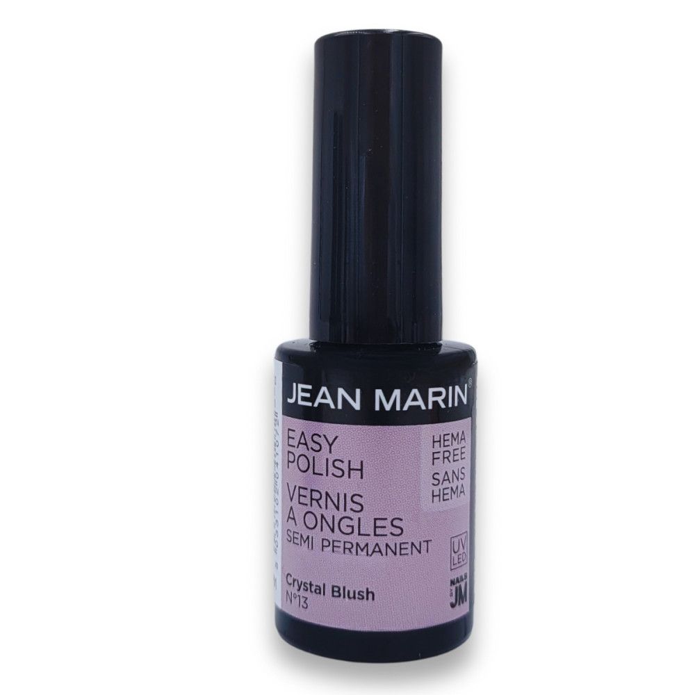 Nagellackflasche mit schwarzem Deckel. Aufschrift: JEAN MARIN, EASY POLISH, VERNIS A ONGLES SEMI PERMANENT. Farbe: Crystal Blush.