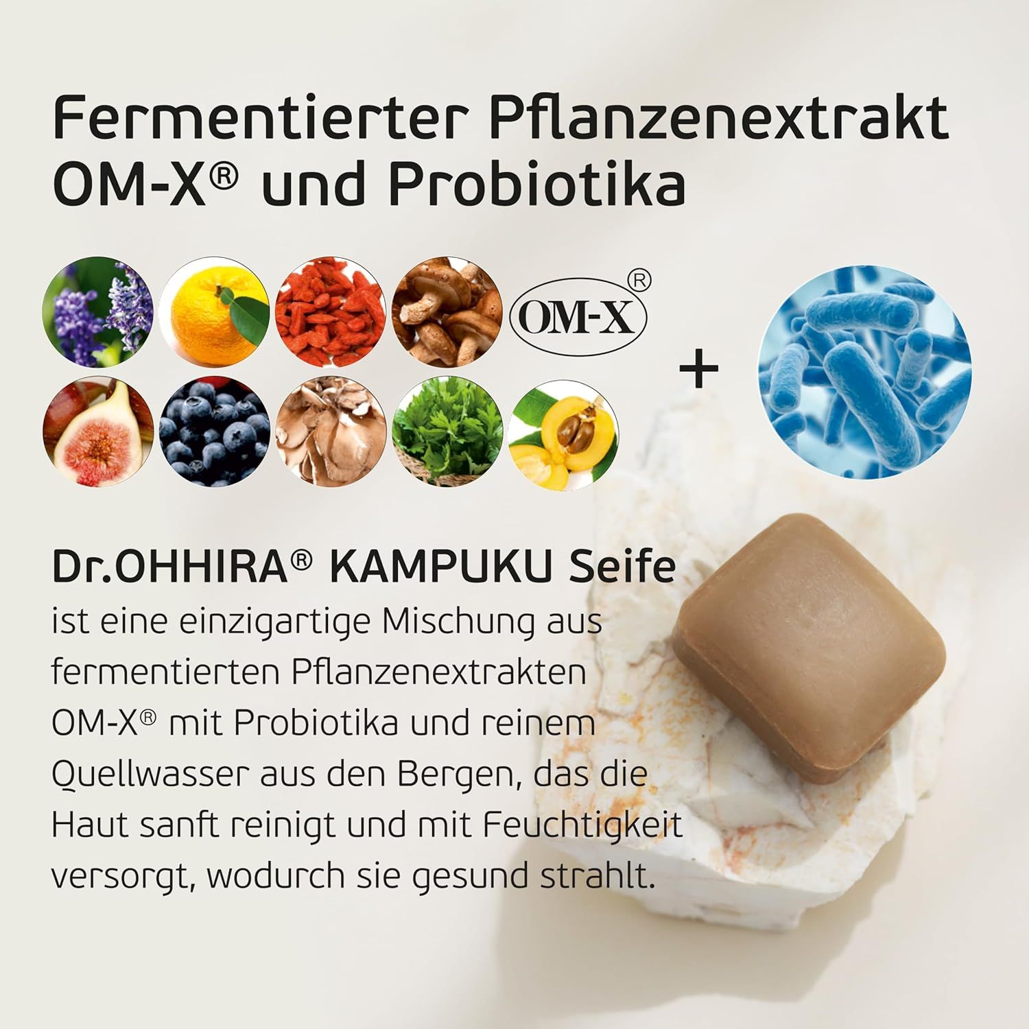 Fermentierter Pflanzenextrakt OM-X und Probiotika für Dr. OHHIRA KAMPUKU Seife.
