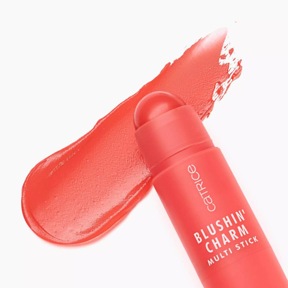 Catrice Blush Stick. Rosa Farbspur neben dem Stick. Aufschrift: BLUSHIN' CHARM MULTI STICK.