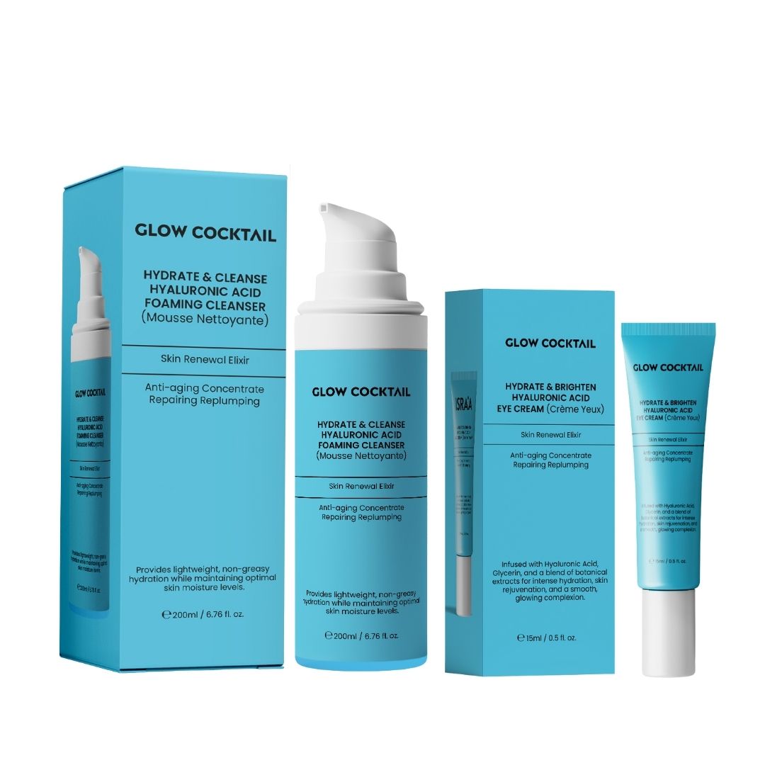 Glow Cocktail Feuchtigkeitsspendender und reinigender Reiniger + aufhellende Augencreme