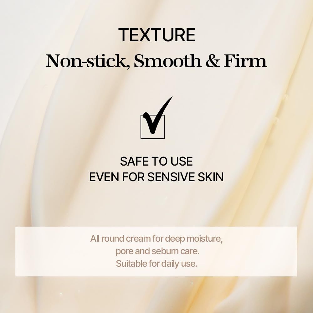 Text: TEXTUR, Non-stick, Smooth & Firm, SAFE TO USE EVEN FOR SENSITIVE SKIN. Creme-Beschreibung.