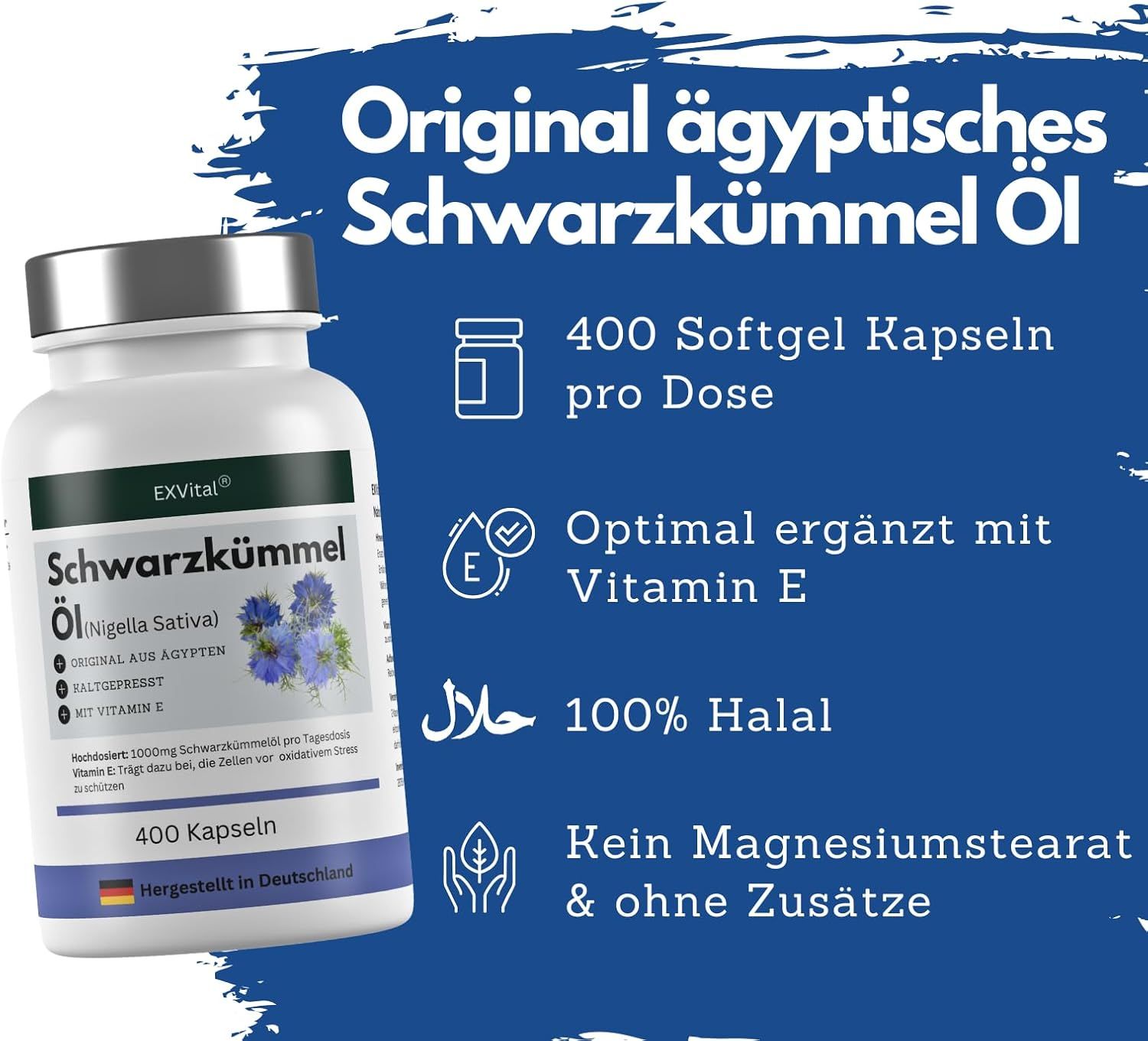 Laborbericht für EXVital Schwarzkümmelöl Kapseln mit Prüfdatum 15.03.2019.
