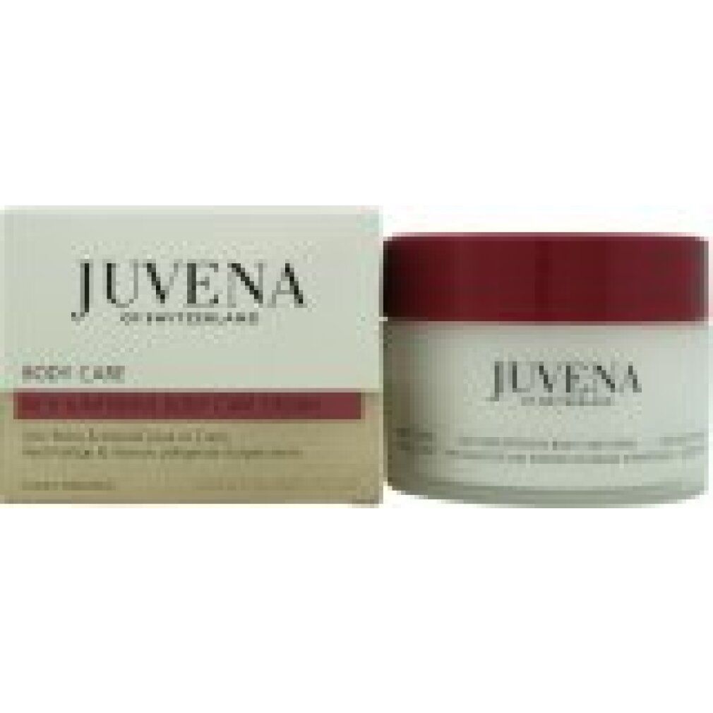 Creme-Tiegel und Schachtel. Aufschrift: Juvena. Text: Rich and Intensive Body Care Cream.