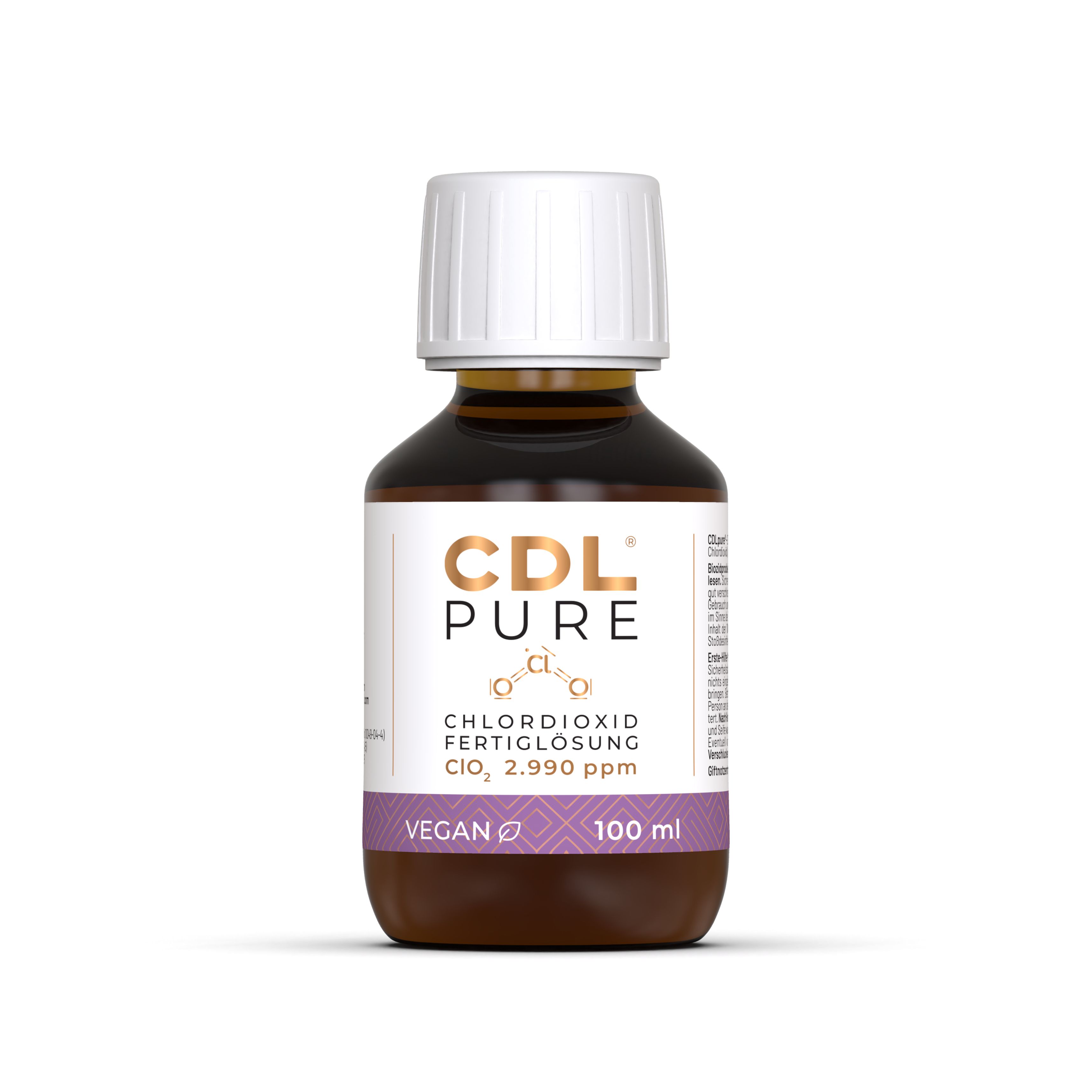 CDLpure Chlordioxid Fertiglösung Flasche. 2990 ppm. Vegan. 100 ml.