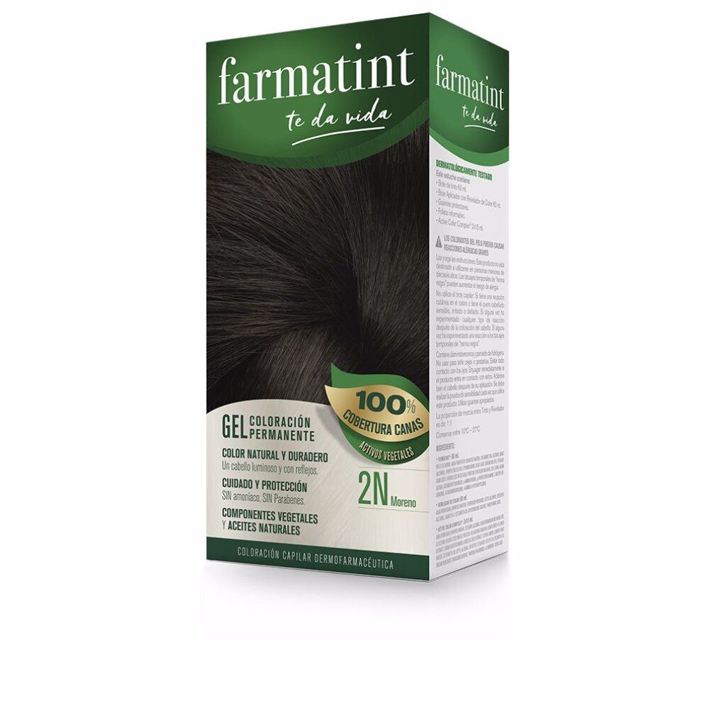 Farmatint-Packung. Gel-Haarfarbe. 100% Grauhaarabdeckung. 2N. Natürliche und dauerhafte Farbe. Ohne Ammoniak, Parabene und Silikone.