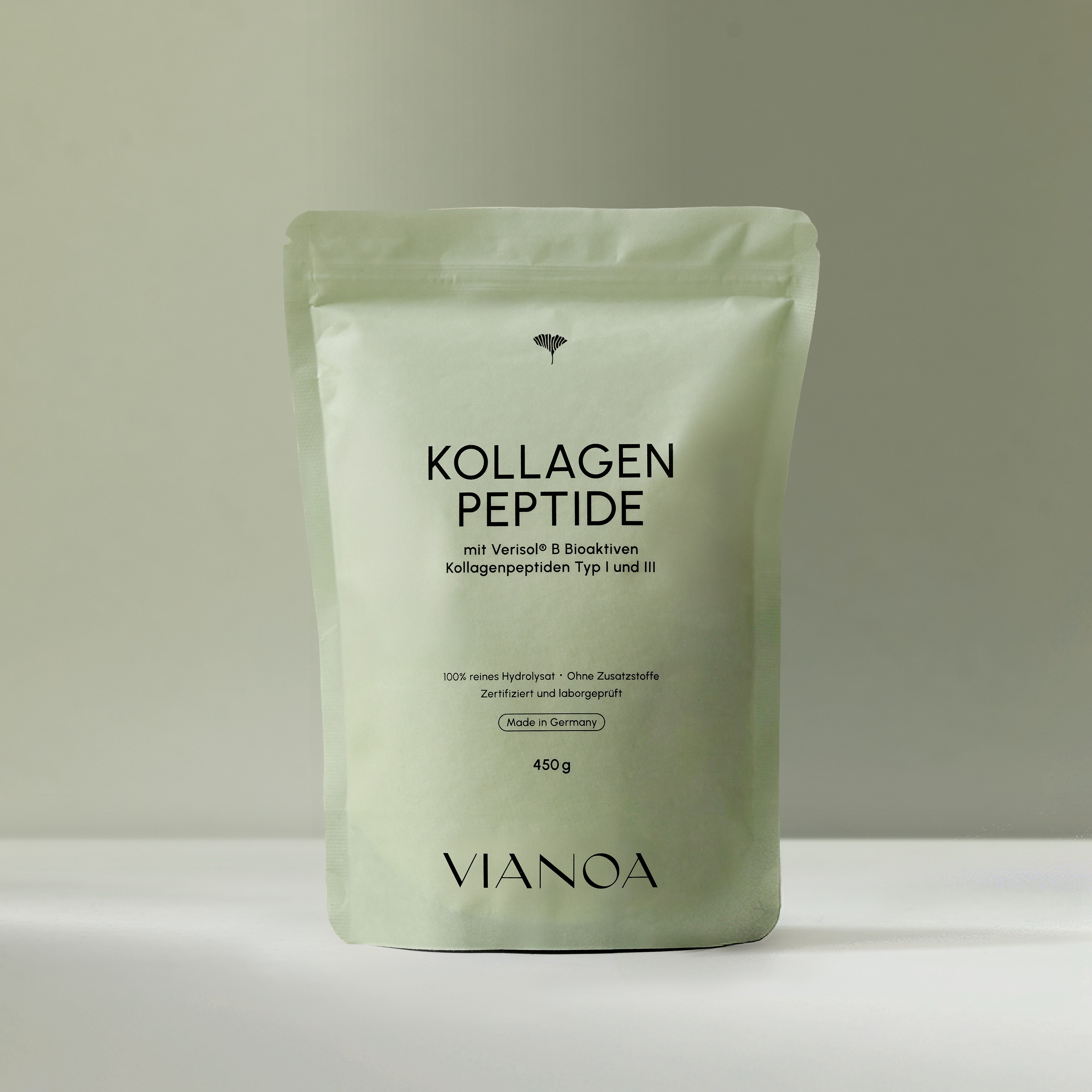VIANOA Kollagen Peptide Beutel mit 450g Pulver. Enthält Verisol B Kollagenpeptide.