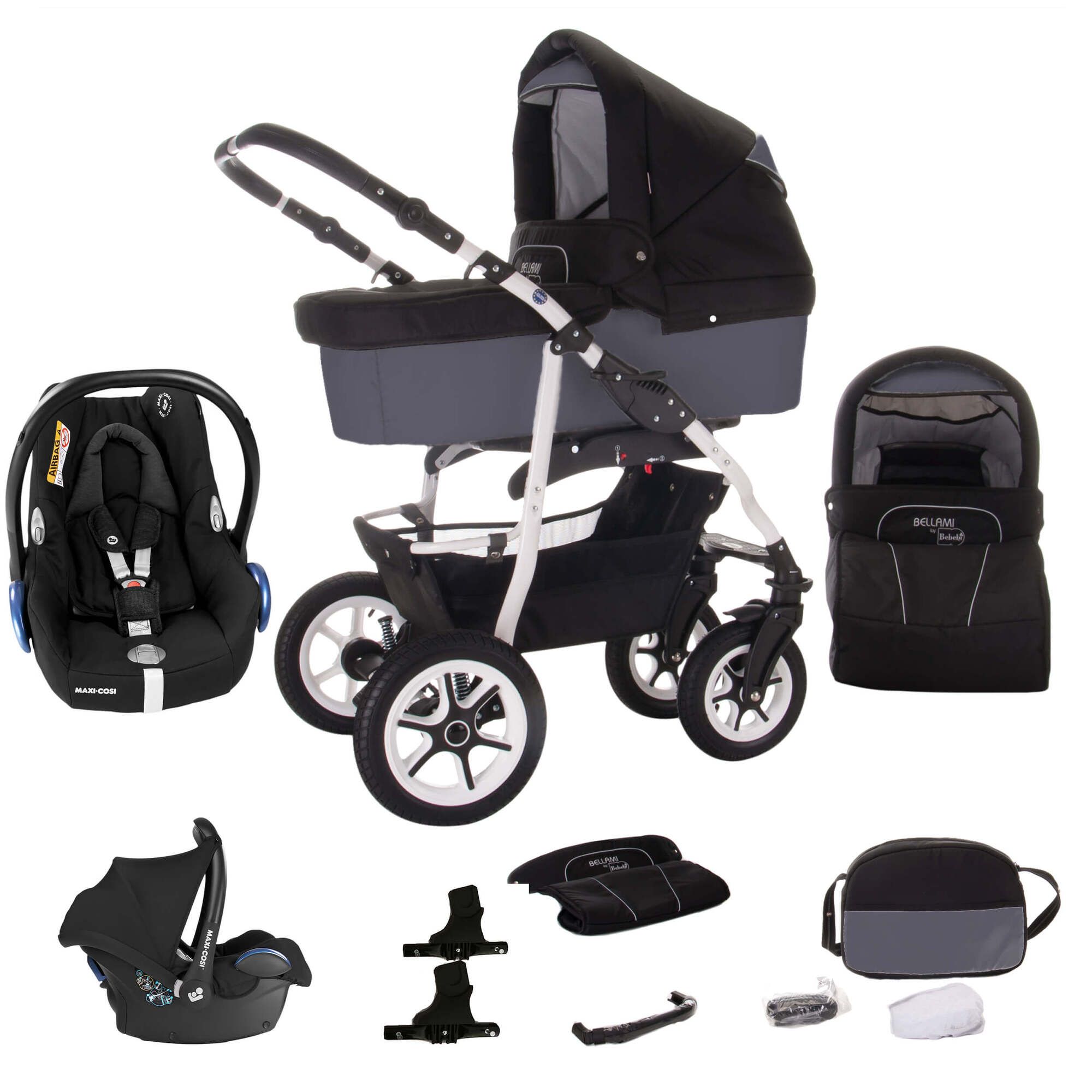 Bebebi Bellami 3 in 1 Kinderwagen Set mit Original Maxi Cosi, Luft Bellagrigio