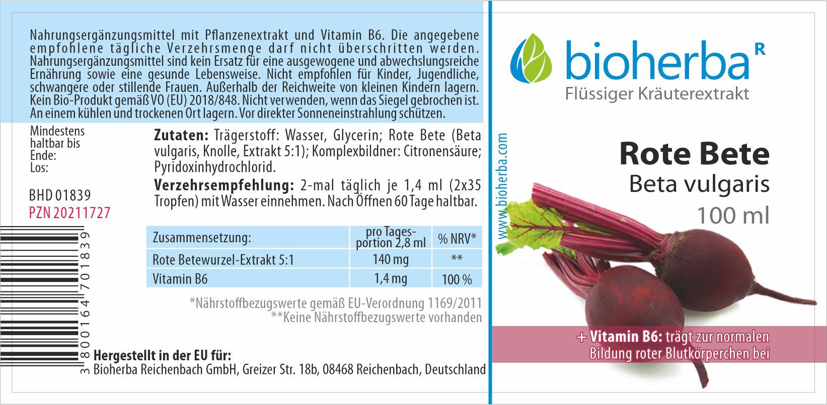 Bioherba Rote Bete Beta vulgaris Tropfen Tinktur