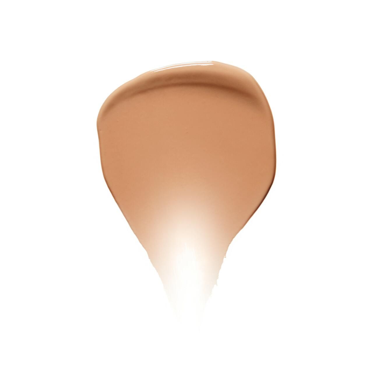 Farbprobe in Tropfenform. Helle, bräunliche Farbe. Auf weißem Hintergrund.