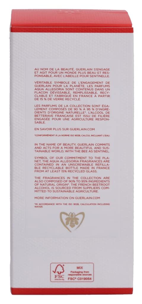 Weiße rechteckige Verpackung mit rotem Deckel. Text in Schwarz. FSC-Logo und Bienen-Logo.