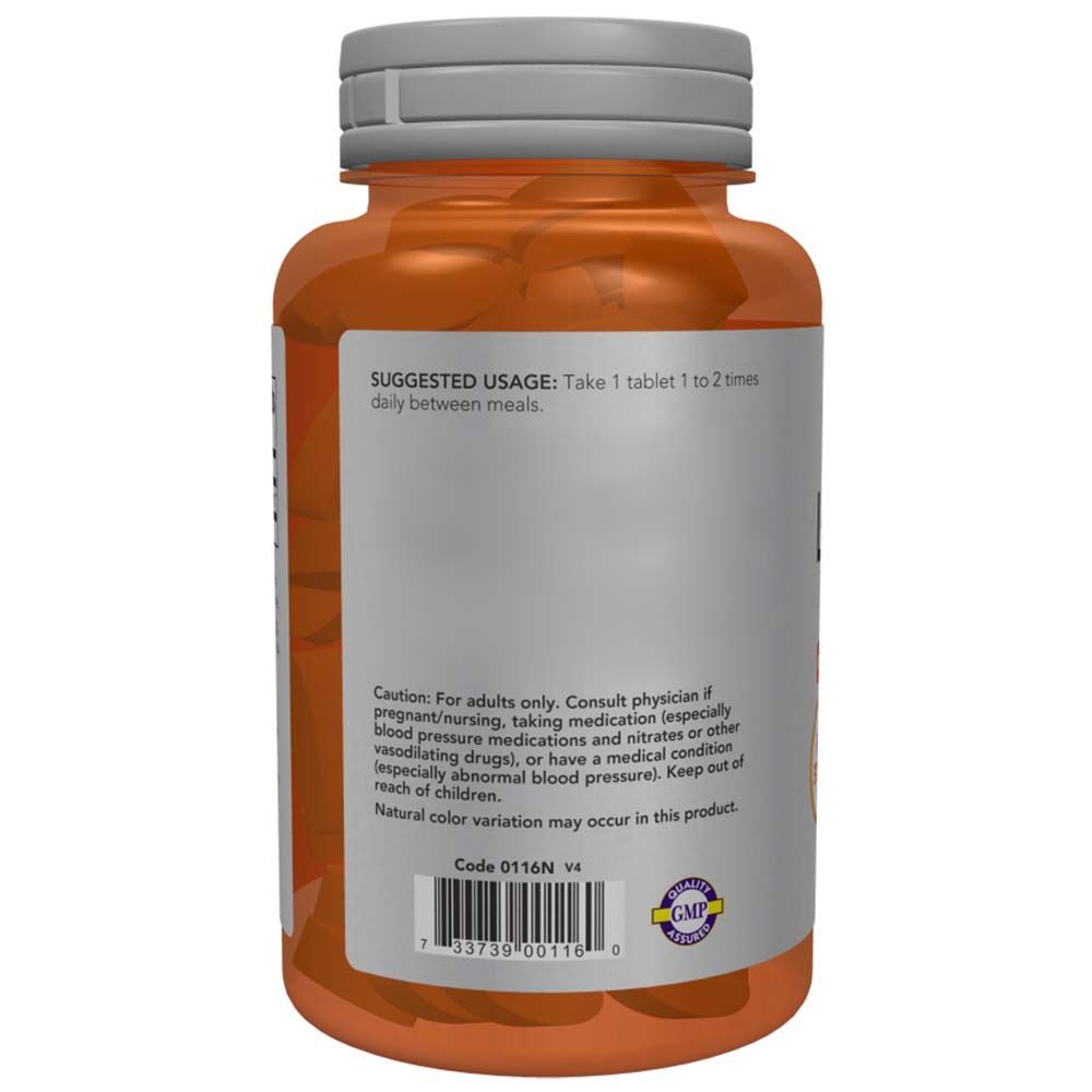 Rückseite der orangefarbenen Flasche. Weißes Etikett mit Anwendungshinweisen und Vorsichtshinweisen. Enthält einen Barcode und GMP-Siegel.