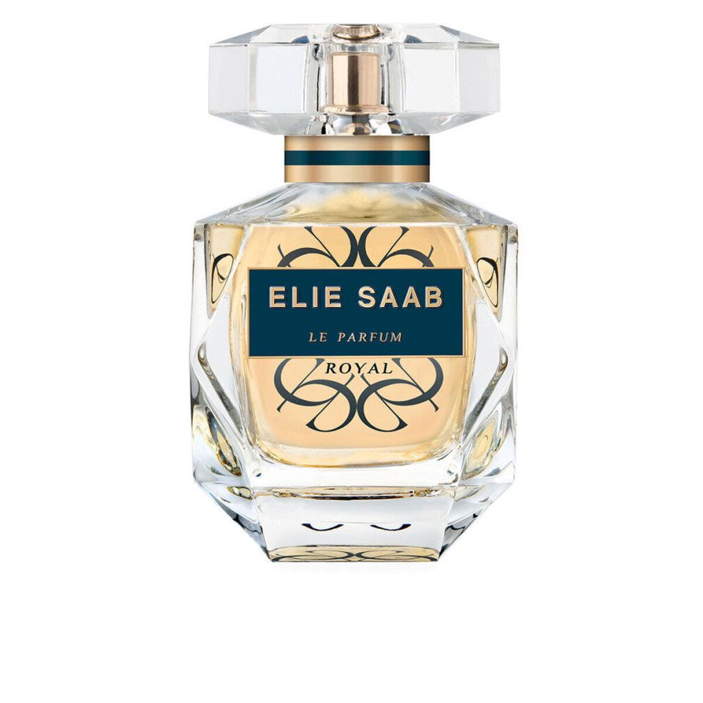 Elie Saab Le Parfum Royal Eau de Parfum Flakon mit goldenem Etikett und blauem Band.